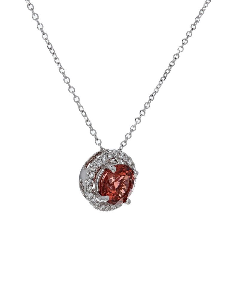 1.89 ctw Pink Sapphire and Diamond Pendant in 14k white gold with 16 inch  rold chain. (SSP-5090)