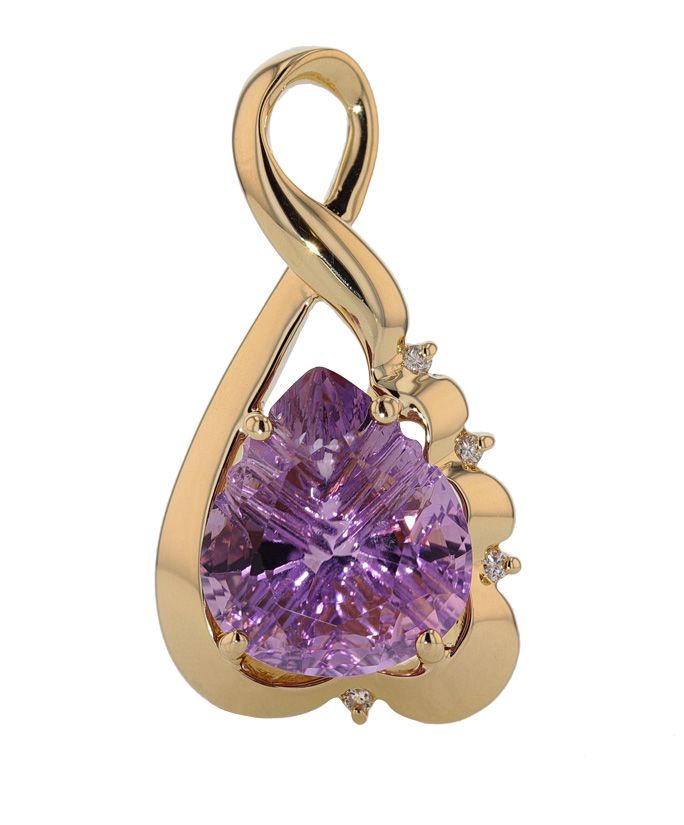 14k Yellow Gold Fancy Cut Pear Shape Amethyst Diamond Pendant