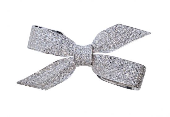 Platinum Vintage Handmade Diamond Bow Brooch