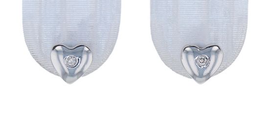 18k White Gold Burnish Set Diamond Heart Stud Earrings