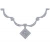 14k White Gold Square Design Diamond Drop & Diamond Link Necklace